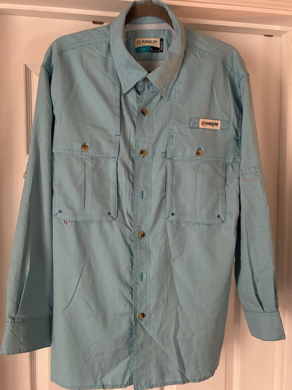 Magellan Outdoors Men’s Long-Sleeve Fish Gear Fishing Shirt - Aqua Blue Size S